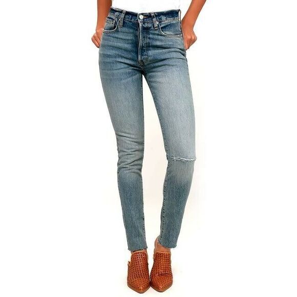 We The Free Free People Button Fly Distressed High Waist Frayed Skinny Jeans 30